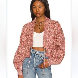Free People Rosalina Tie‎ Front Jacket Barbie Core Cropped Paisley Mocha Convo M